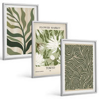 BILDER SET 3er Set - 40x60 cm Silberner Rahmen - Pflanzenmuster, Boho-Dekorationen - Silberfarben, Kunststoff (40/60cm) - TULUP