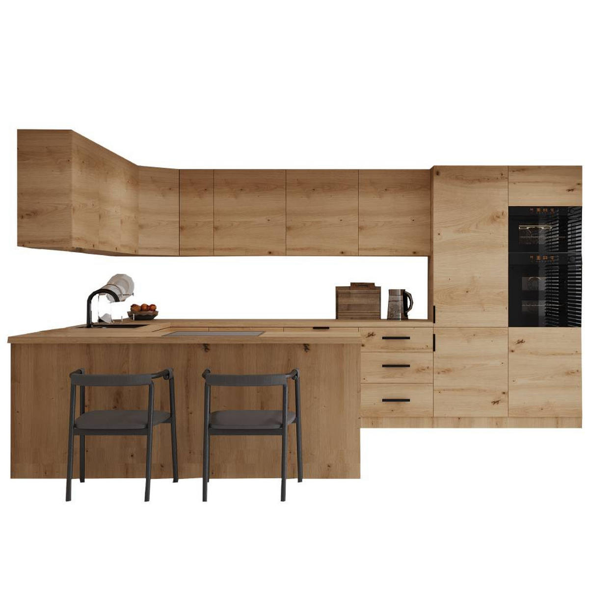 WINKELKÜCHE 390 × 260 cm - Langen K106-M860 - in Artisan Eiche - Schwarz/Eiche Artisan, Holz/Holzwerkstoff (390/260/212cm)