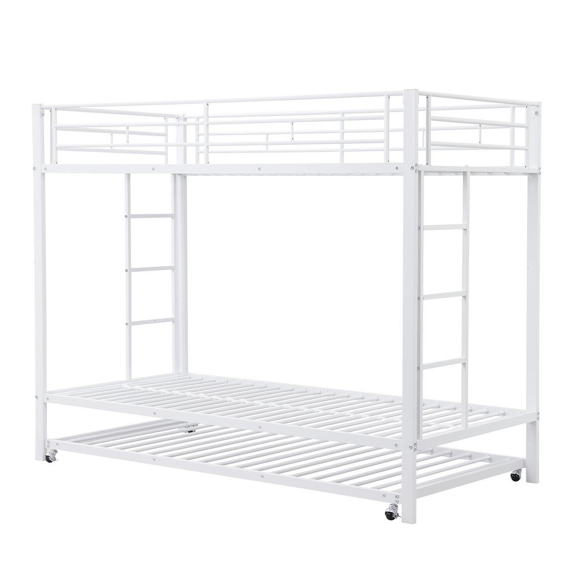 ETAGENBETT 90/200 cm Weiß mit ausziehbarem Rollbett und hohen Geländern - Weiß, Metall (90/200cm) - OKWISH