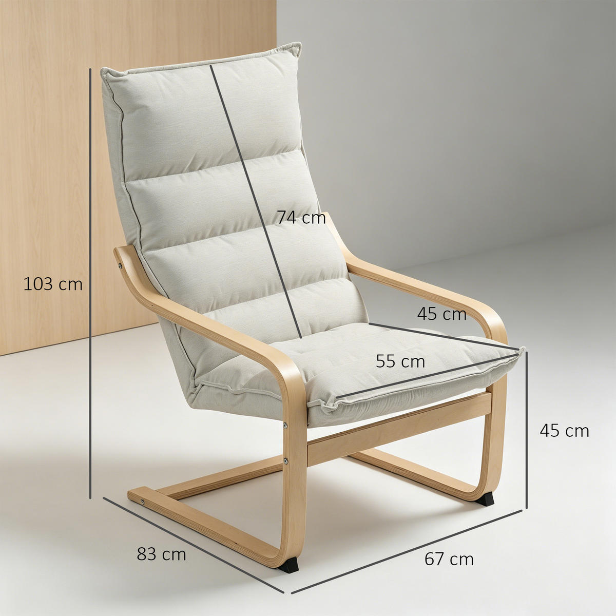 SESSEL Polyester Cremeweiß - Creme, Holz/Birkenholz (67/105/83cm) - HOMCOM