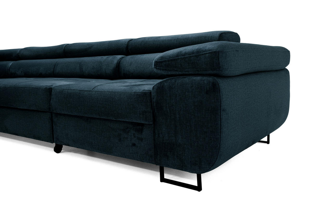 ECKSOFA WILD MAXI L Links mit Schlaffunktion 125x195 Velours Dunkelblau - Chromfarben/Dunkelblau, Holz/Textil (350/203cm) - Muffo
