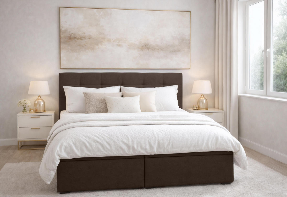 BOXBETT GALATA 160x200 cm mit Bettkasten und Matratze - Braun + TOPPER - Schwarz/Braun, Holz/Holzwerkstoff (160/200cm) - AX Living