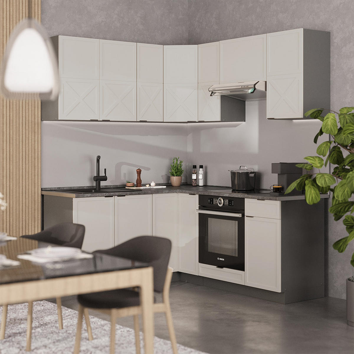 ECKKÜCHE Fame-Line GrauBeige/Anthrazit 160 x 190 cm, AP Anthrazit - Anthrazit/Grau, Holzwerkstoff (190/81.6/60cm) - Vicco