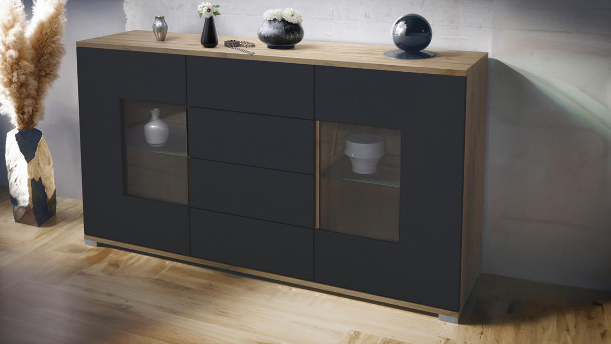 SIDEBOARD Grömitz Schwarz matt - Schwarz, Holzwerkstoff (138.5/75.5/35cm) - Vladon