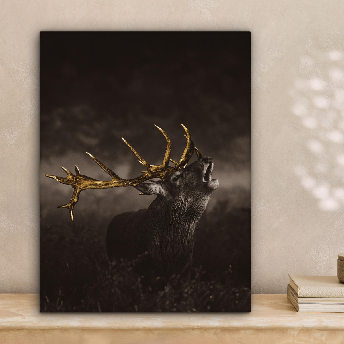 LEINWANDBILD Rotwild - Schwarz - Gold 30x40 cm - Braun, Textil (30/40cm) - MuchoWow