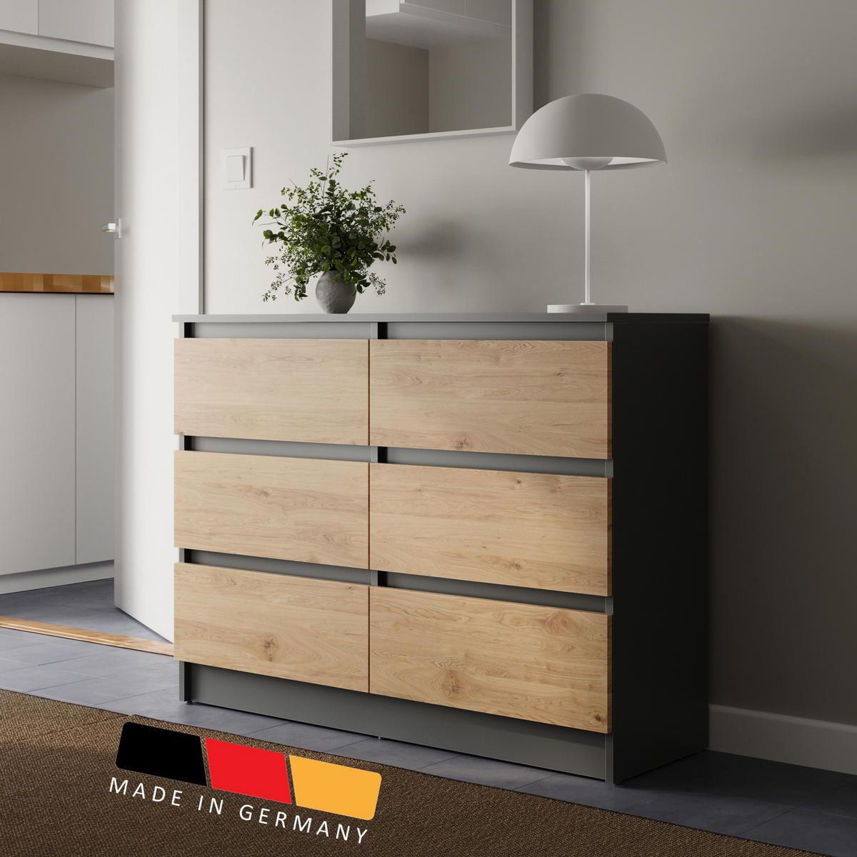 KOMMODE mit 6 Schubladen 100cm breit in anthrazit artisan-eiche - Anthrazit/Eiche Artisan, Holz (100/77.5/31cm) - Home Collective