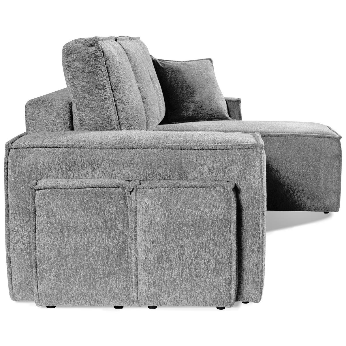 ECKSCHLAFSOFA Colby mit Schlaffunktion und zwei Hockern, universeller Ottomane, Grau - Grau, Textil (265/155cm) - Beautysofa