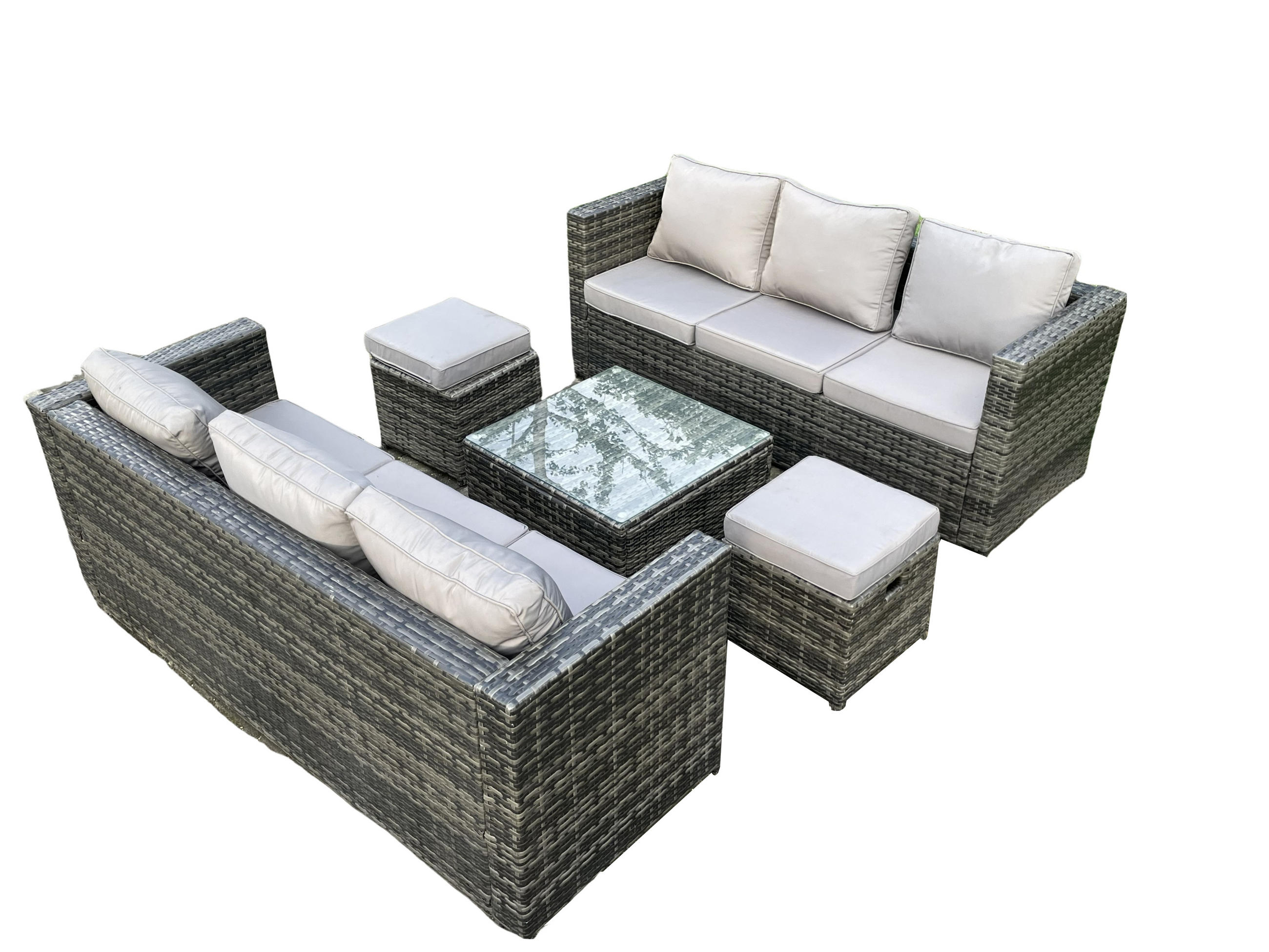 GARTENLOUNGE-SET Polyrattan 8-Sitzer - Dunkelgrau, Metall - Fimous