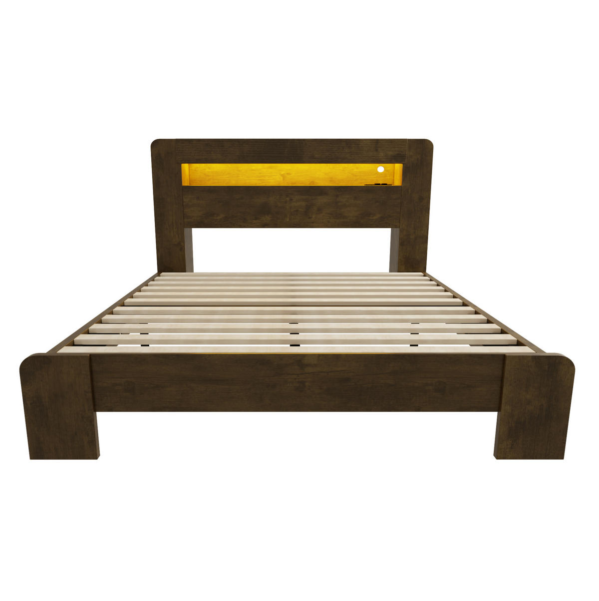 STAURAUMBETT 140/200 cm Vintage-Holz mit LED und Steckdosen - Naturfarben, Holz (140/200cm) - MIVRAY
