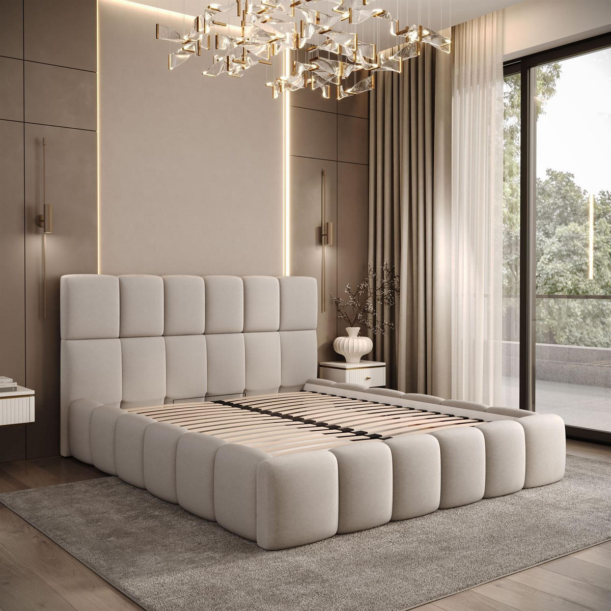 POLSTERBETT VENEZIA mit Bettkasten 160x200, Castel 04 - Ecru, Textil (160/200cm) - Lookway