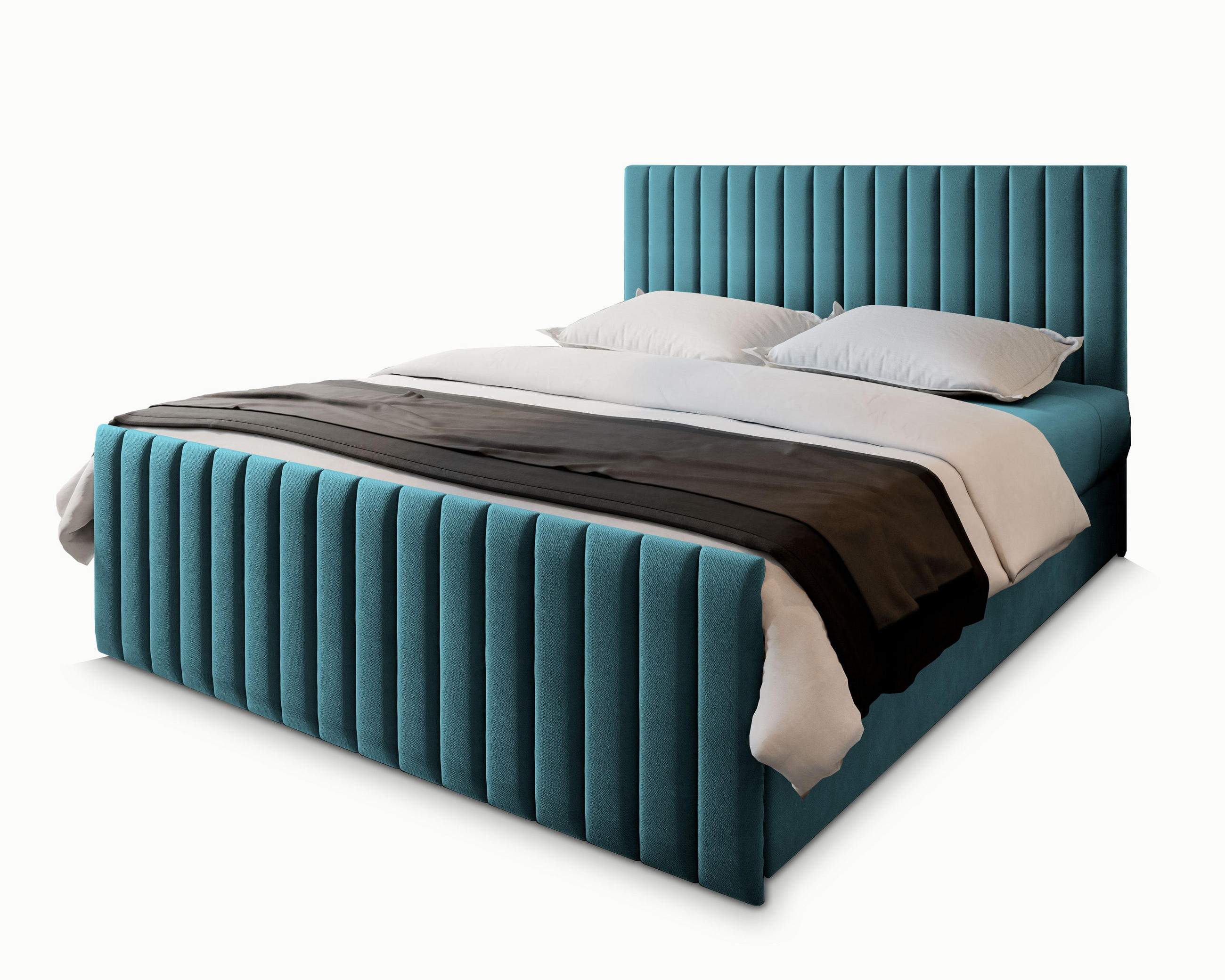 BOXBETT ARION 160x200 cm mit Matratze und Topper, H2+H3 - Blau - Hellblau, Holz (160/200cm) - MASSENO