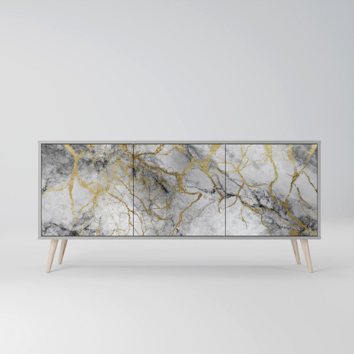 SIDEBOARD TIMELESS GLIDE, Eicheneffekt, 164,5x42x77,5 cm, 3 Türen - Eichefarben/Buchefarben, Holzwerkstoff/Buchenholz (164.5/77.5/42cm) - SpaceRebels