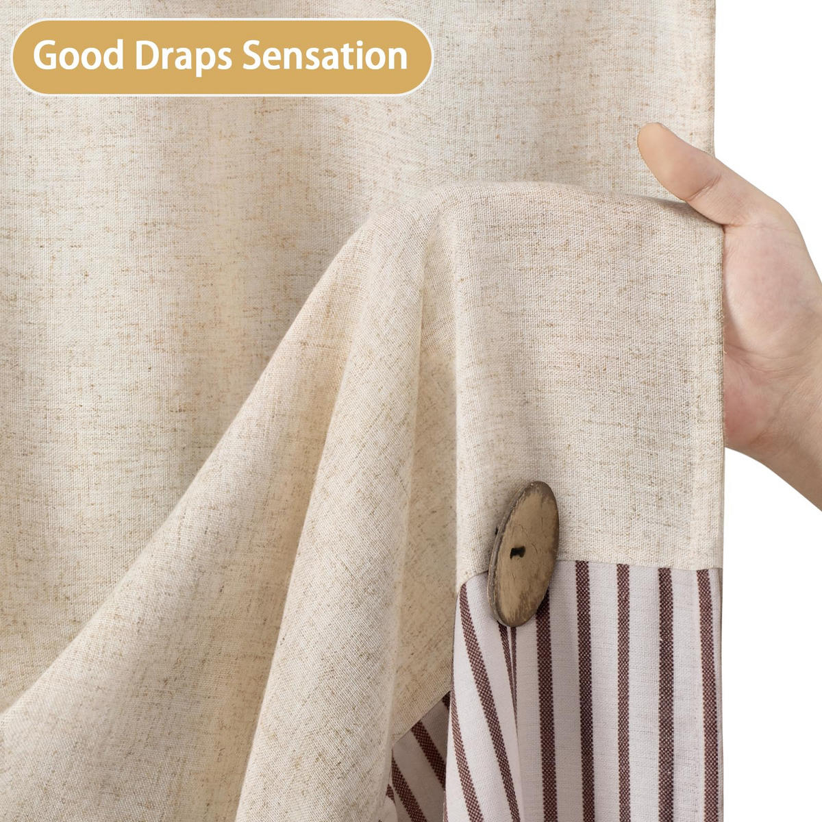 DUSCHVORHANG Braun Landhaus Stil Baumwolle Leinen Polyester - Braun, Textil (183/183cm) - MCBOSON