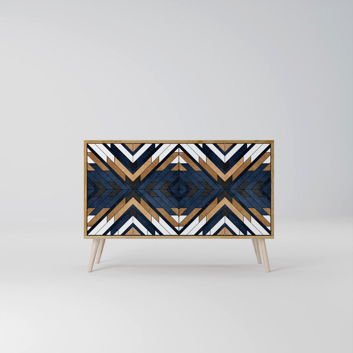 SIDEBOARD ARTFUL GEOMETRY, Eicheneffekt, 111x42x77,5 cm, 2 Türen - Eichefarben/Buchefarben, Holzwerkstoff/Buchenholz (111/77.5/42cm) - SpaceRebels