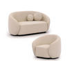 SITZGARNITUR 2+1 Roundi Cremeweiß Bouclé - Creme/Schwarz, Holz/Kunststoff (150/76/80cm) - S-Style Möbel