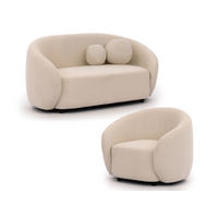 SITZGARNITUR 2+1 Roundi Cremeweiß Bouclé - Creme/Schwarz, Holz/Kunststoff (150/76/80cm) - S-Style Möbel