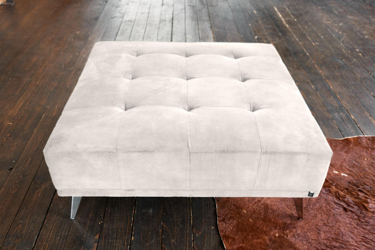HOCKER WIOLO Cremeweiß Velvet - Silberfarben/Creme, Textil/Metall (110/42/110cm) - KAWOLA