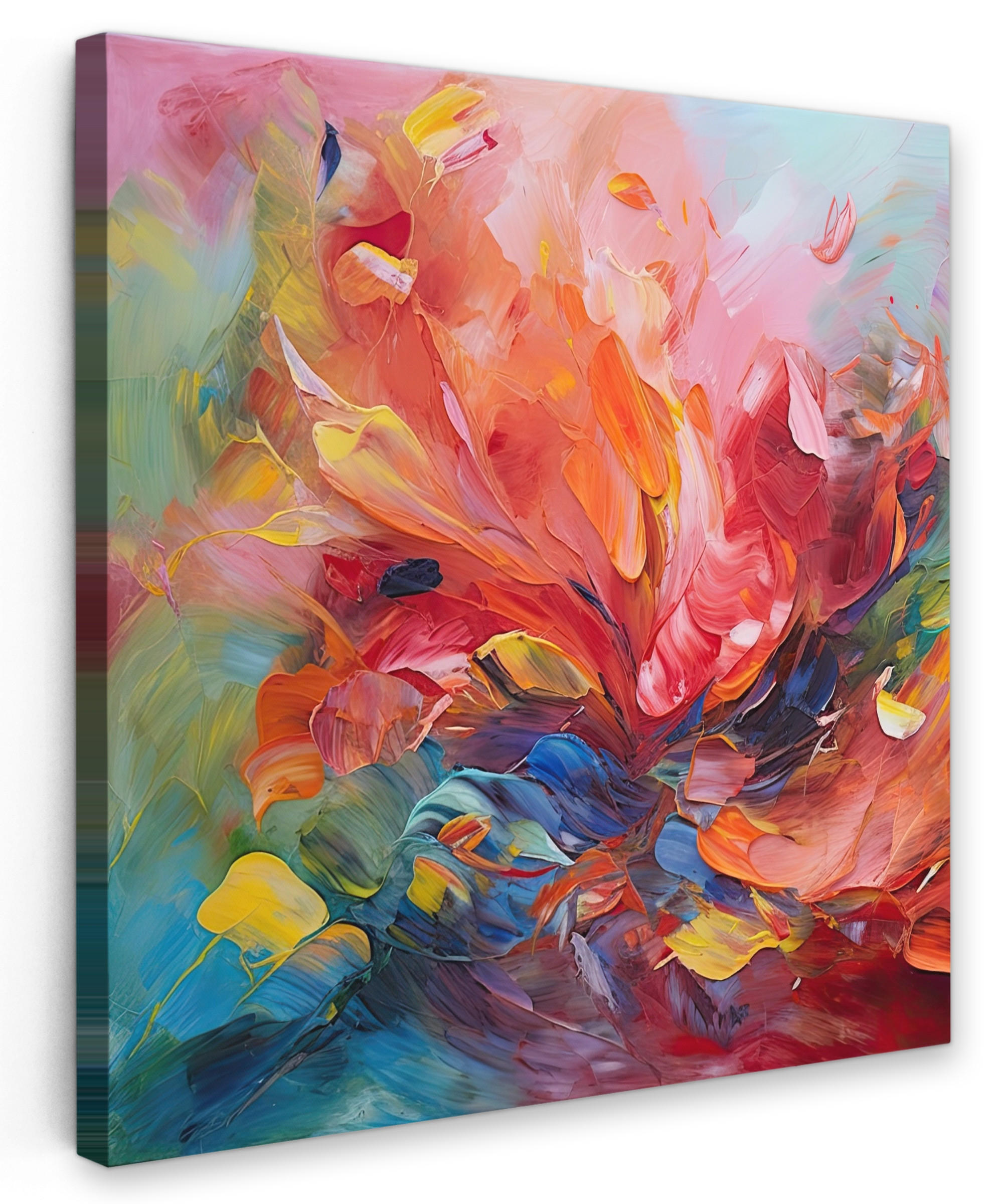 LEINWANDBILD Ölgemälde - Kunst - Abstrakt - Farbenfroh 90x90 cm - Altrosa, Textil (90/90cm) - MuchoWow