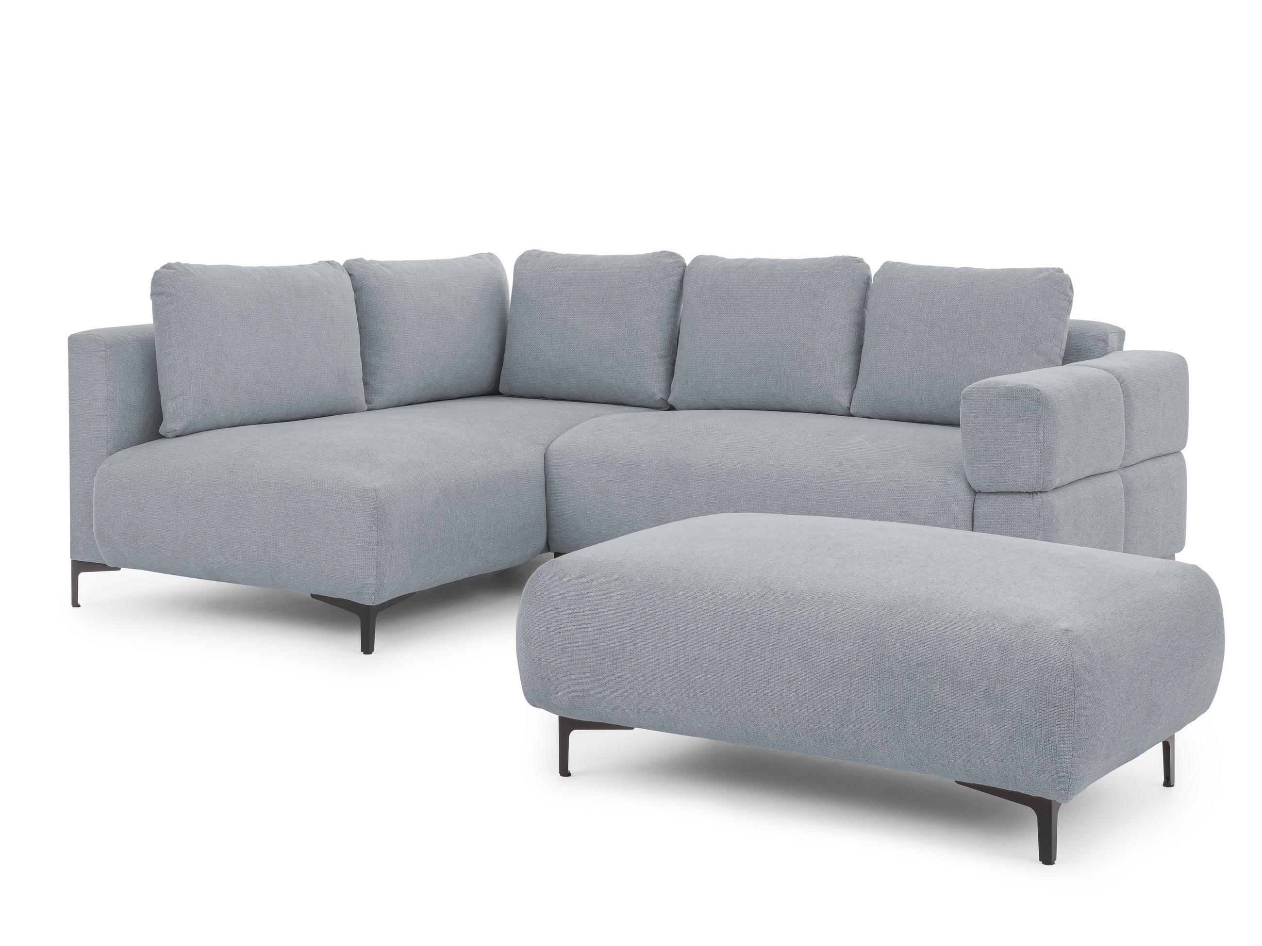 ECKSOFA inkl. Hocker Cardea mit Schlaffunktion in Bubble-Optik aus weichem Grau Strukturstoff und hohem Sitzkomfort - Ottomane links - Schwarz/Grau, Holz/Textil (170/230cm) - S-Style Möbel