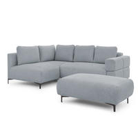 ECKSOFA inkl. Hocker Cardea mit Schlaffunktion in Bubble-Optik aus weichem Grau Strukturstoff und hohem Sitzkomfort - Ottomane links - Schwarz/Grau, Holz/Textil (170/230cm) - S-Style Möbel