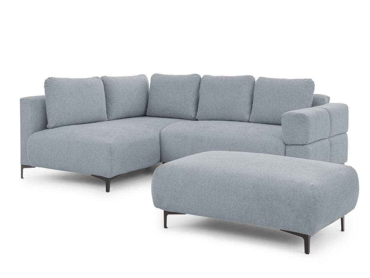 ECKSOFA inkl. Hocker Cardea mit Schlaffunktion in Bubble-Optik aus weichem Grau Strukturstoff und hohem Sitzkomfort - Ottomane links - Schwarz/Grau, Holz/Textil (170/230cm) - S-Style Möbel