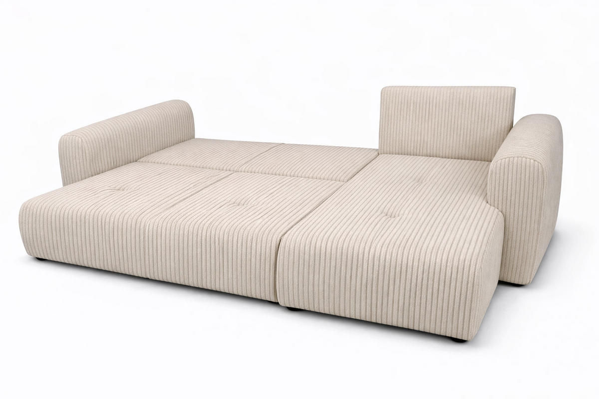 ECKSOFA Mit Schlaffunktion Und Bettkasten, Sofa L-Form Bingo L, Cordstoff Poso, Beige, Rechts - Beige, Holz (250/142cm) - Kaiser Möbel