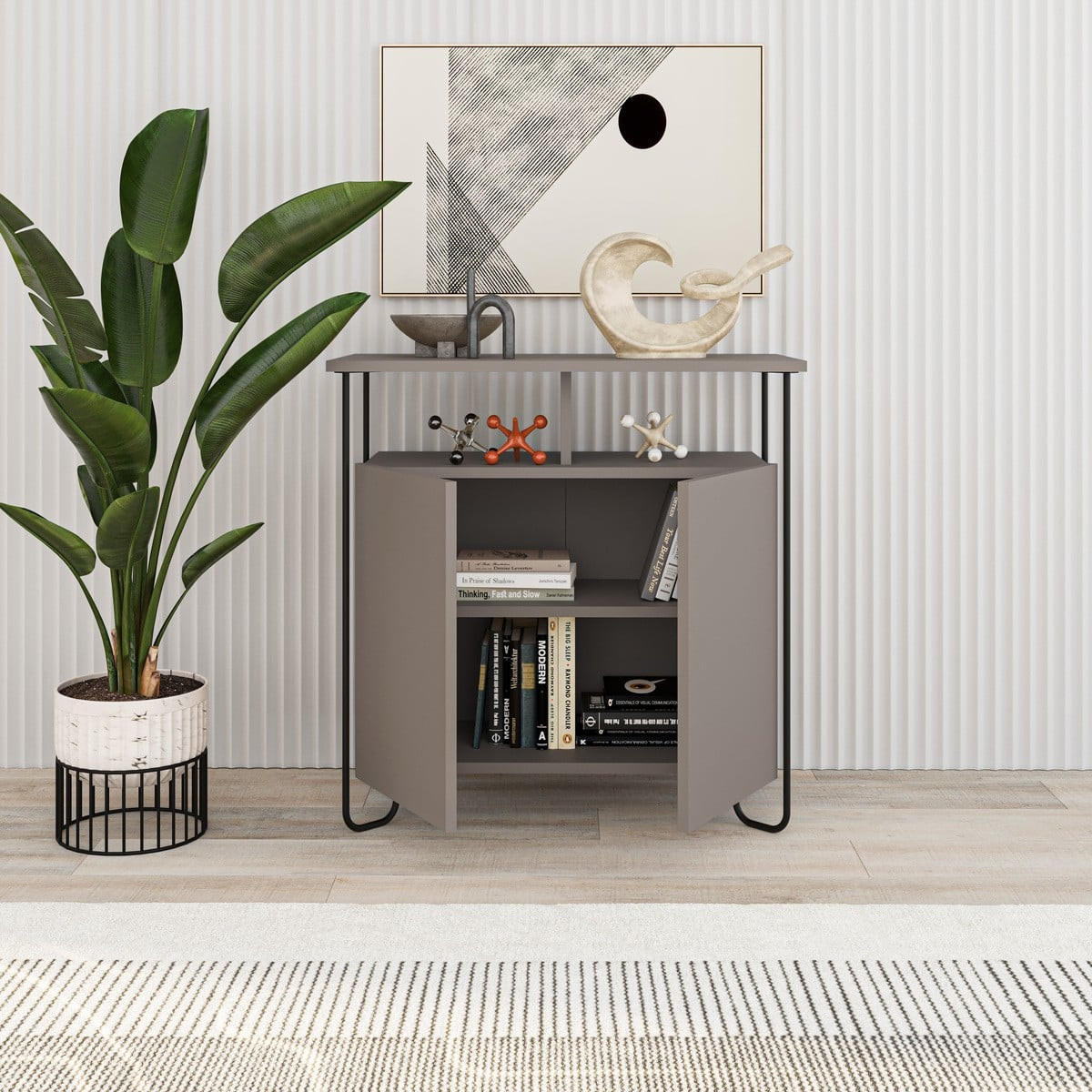 SIDEBOARD 2 Türen mit Metallfüßen B80 cm - DILLY - Braun, Holzwerkstoff (40/80/25.2cm) - Calicosy