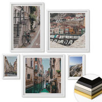 WANDBILDER 5er-Set - 50x50 cm & 20x30 cm & 40x60 cm Weißer Rahmen - Blattmuster Marmor abstrakt - Weiß, Kunststoff (40/60cm) - ArtPrintCave