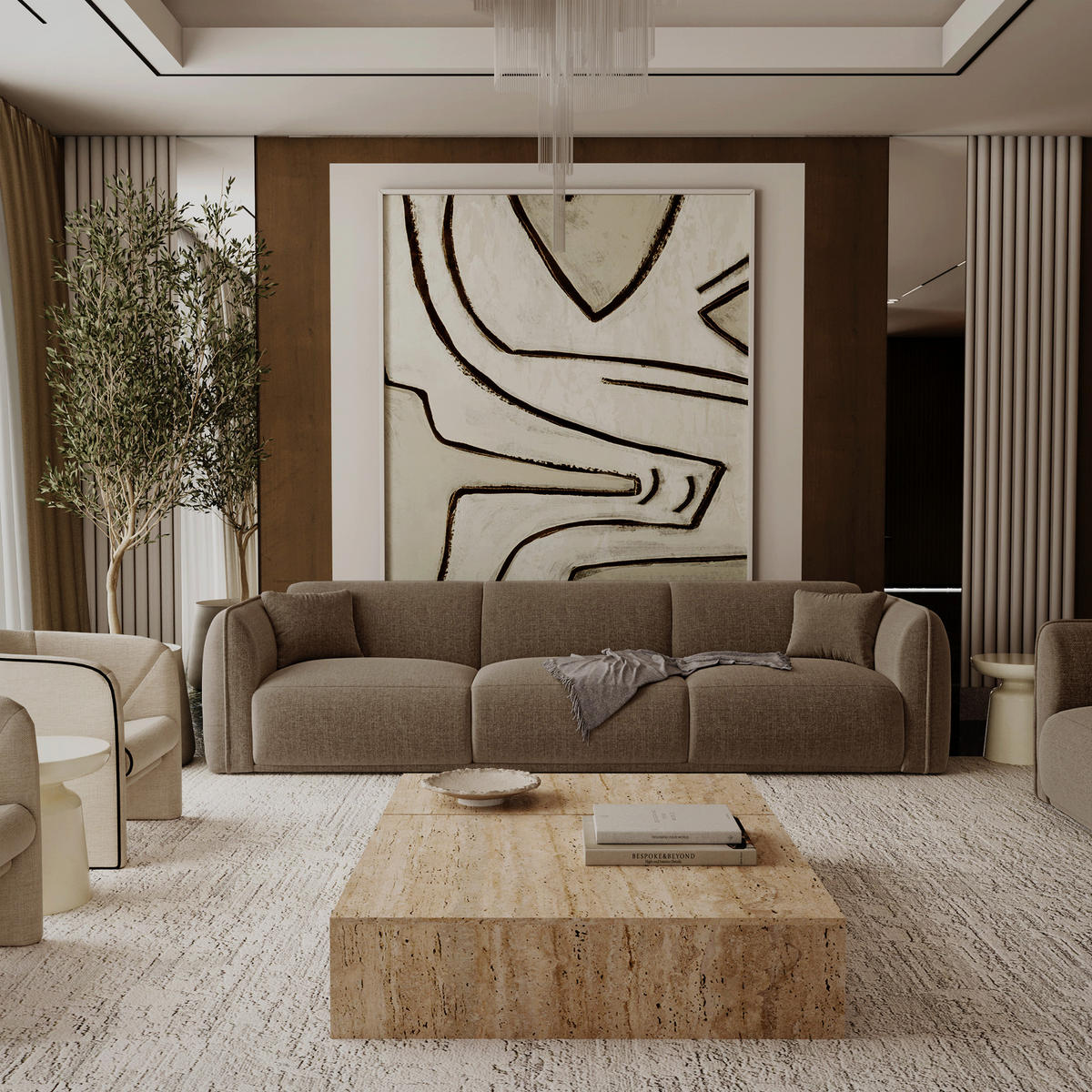 SOFA LUSH Kettgewebe mit weichem Griff Marron glacé 235cm - Hellbraun/Braun, Textil (235/72.5/90cm) - Premium Interiors