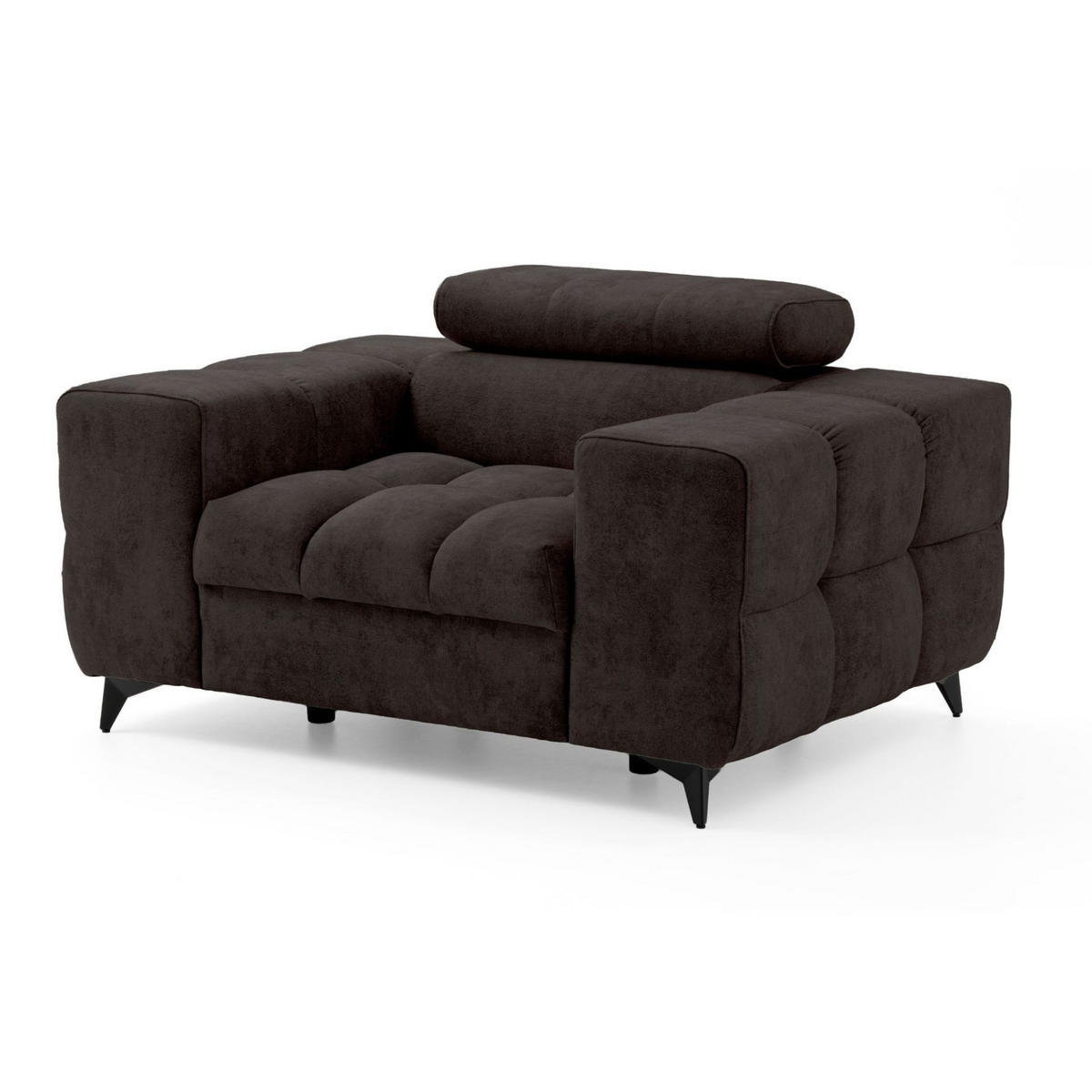 SESSEL PUDDING mit verstellbare Kopfstütze Velours Dunkelbraun - Dunkelbraun/Schwarz, Holz/Textil (140/93/100cm) - Muffo
