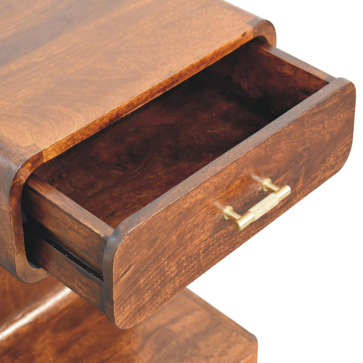 NACHTKASTEN Kastanie T-Stange Abgerundet, 1 Schublade und Offener Bereich, Dunkelbraun - Dunkelbraun/Messingfarben, Holz/Metall (45/55/35cm) - Artisan Furniture