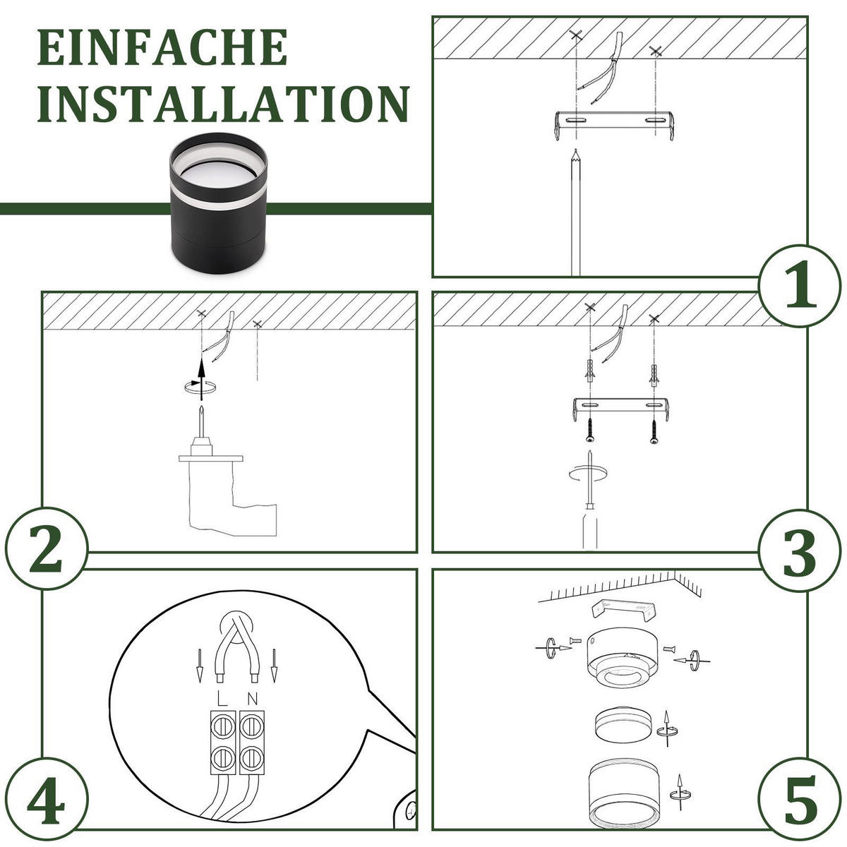 AUFBAUSTRAHLER Adams II 8.5/8.5/9.5cm - Schwarz, Metall (8.5/8.5/9.5cm) - Nettlife