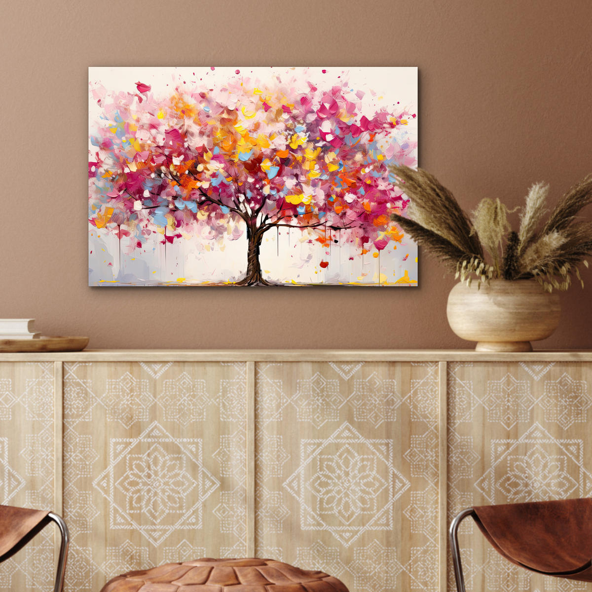 METALLBILD Aquarell - Baum - Kunst - Abstrakt 60x40 cm - Multicolor, Metall (60/40cm) - MuchoWow