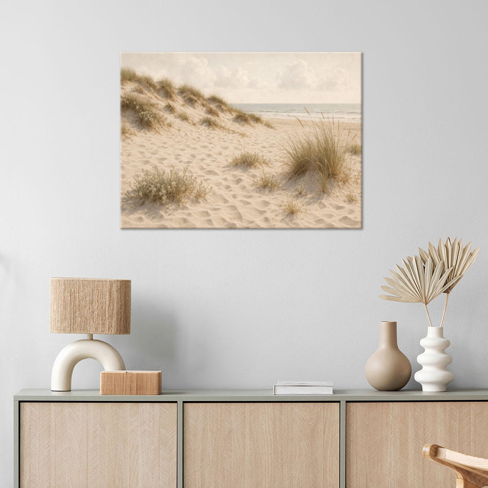 LEINWANDBILD Strand Dünen Gras Shabby Chic 120x80cm - Beige, Textil (120/80cm) - Feeby