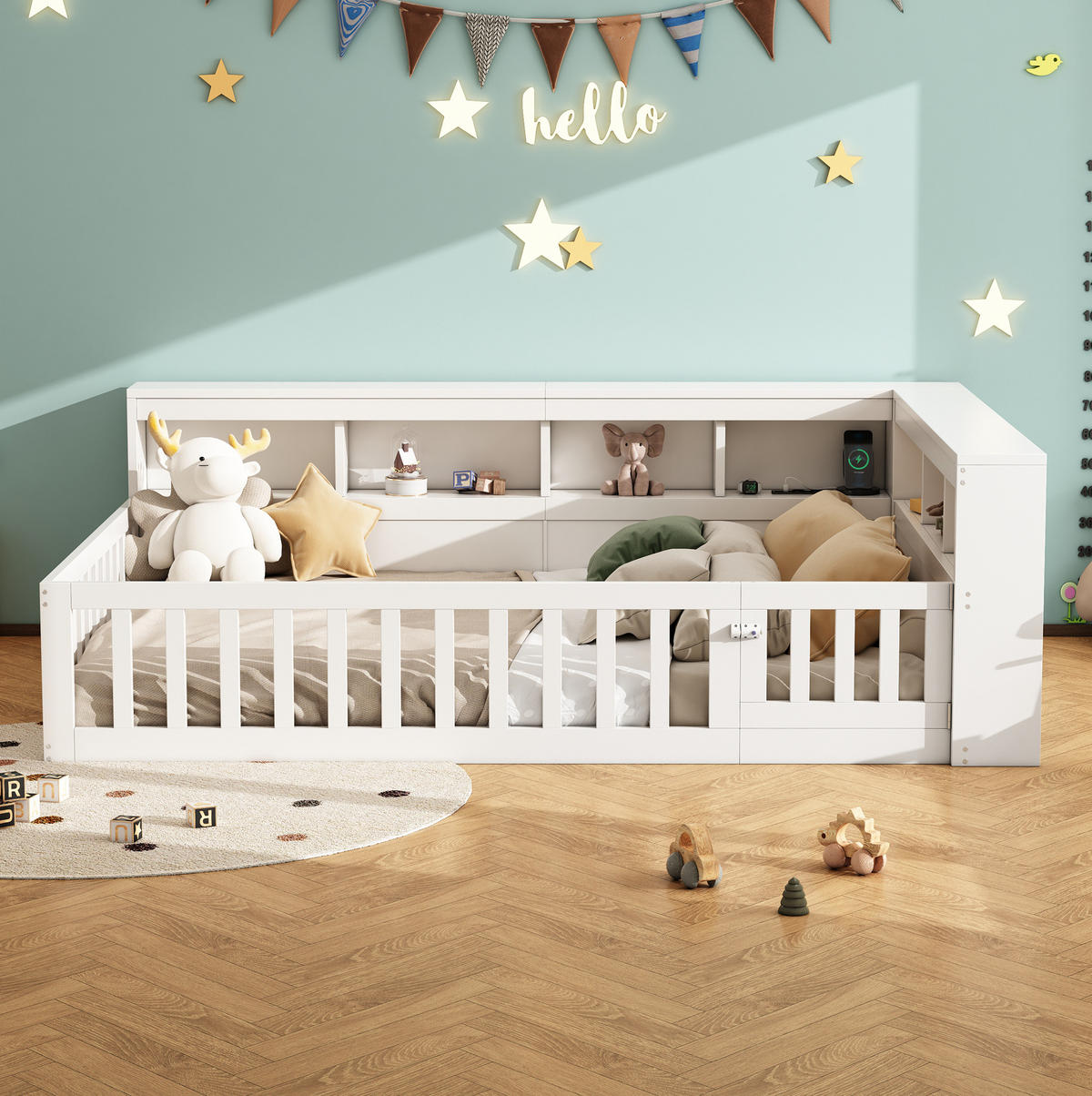KINDERBETT Tagesbett 140/190 cm aus Spanplatte und MDF mit USB, Steckdose und Stauraum Weiß - Weiß, Holzwerkstoff (140/190cm) - Modenvie
