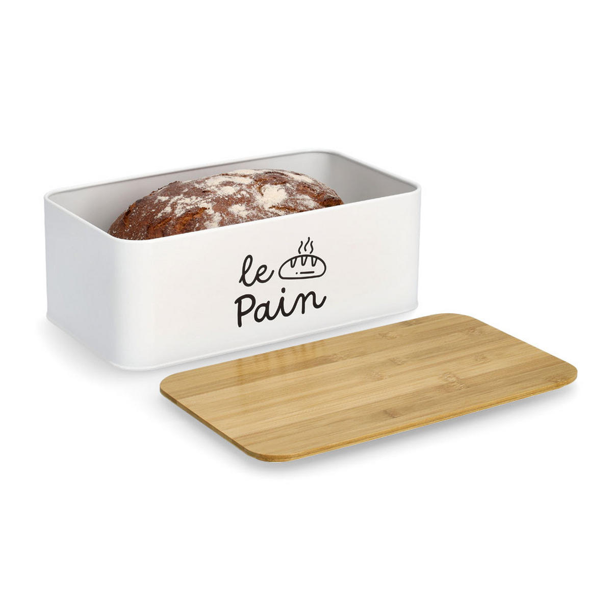 BROTKASTEN Le Pain - Metall, Bambusdeckel - Weiß - Weiß, Metall (33.8/12.5/19.3cm) - Zeller Present