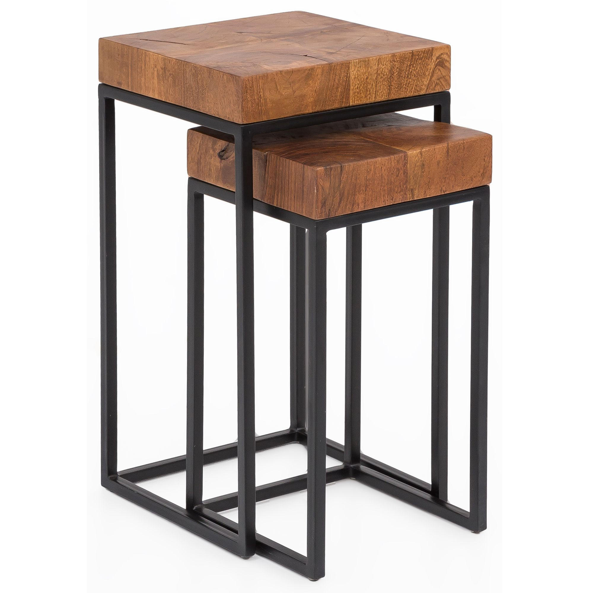 BEISTELLTISCH Set – 2-teilig Massivholz Metallgestell schmal - Schwarz/Braun, Holz/Metall (30/30/60cm) - KADIMA DESIGN