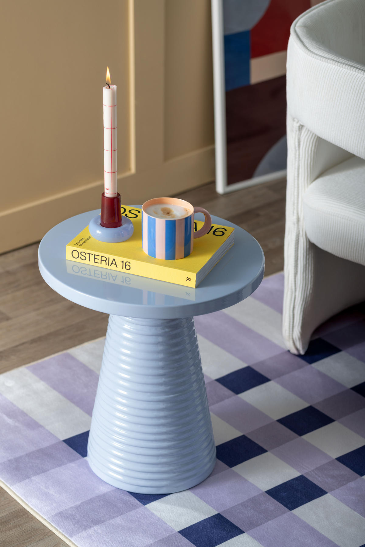 BEISTELLTISCH Catania Ribbed - Blau - 40/40/46 cm - Blau, Metall (40/40/46cm) - Leitmotiv