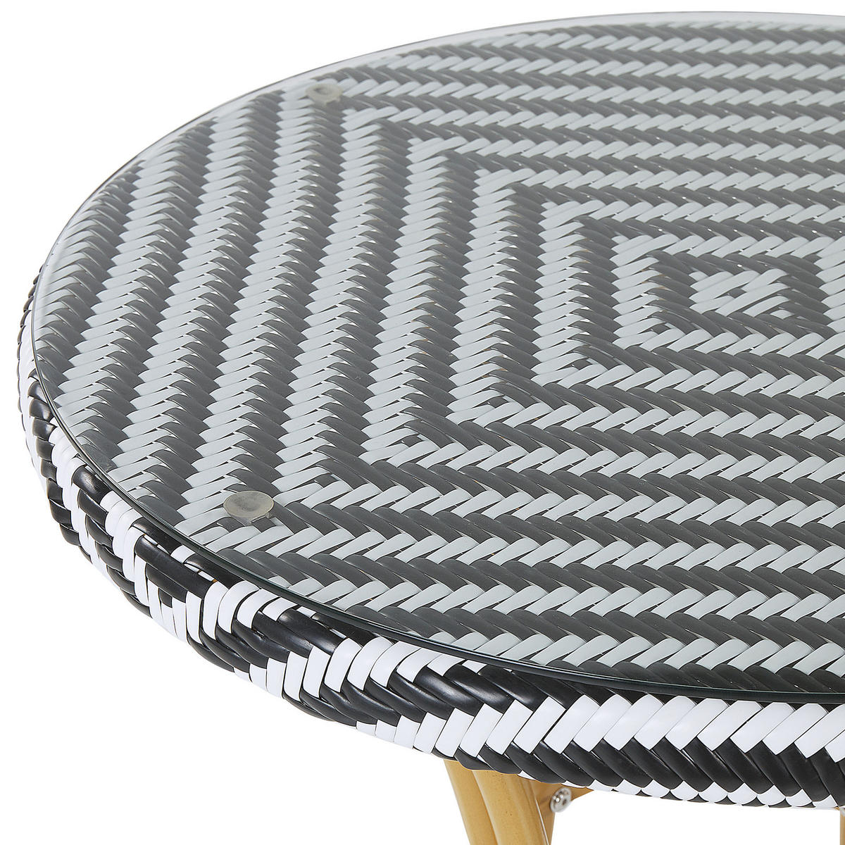 GARTENTISCH Rattan schwarz/weiß 70 cm Rifreddo - Schwarz/Weiß, Kunststoff (70/70/76cm) - Beliani