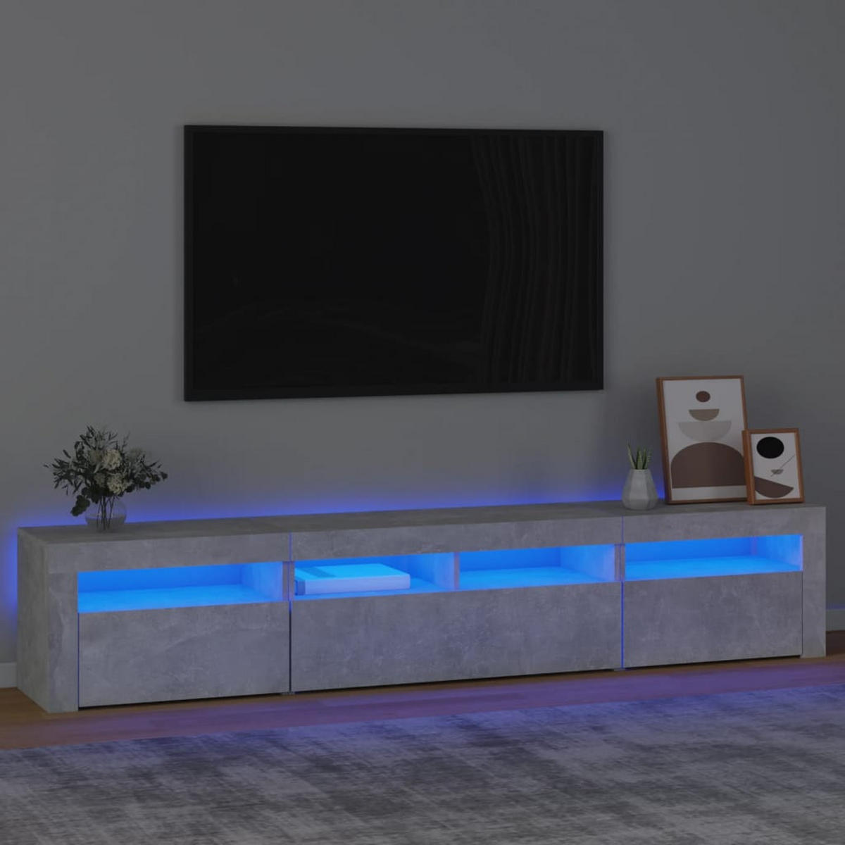 LOWBOARD mit Led-Leuchten 210/35/40 cm aus Holzwerkstoff in Betongrau - Hellgrau, Holz (210/40/35cm) - vidaXL