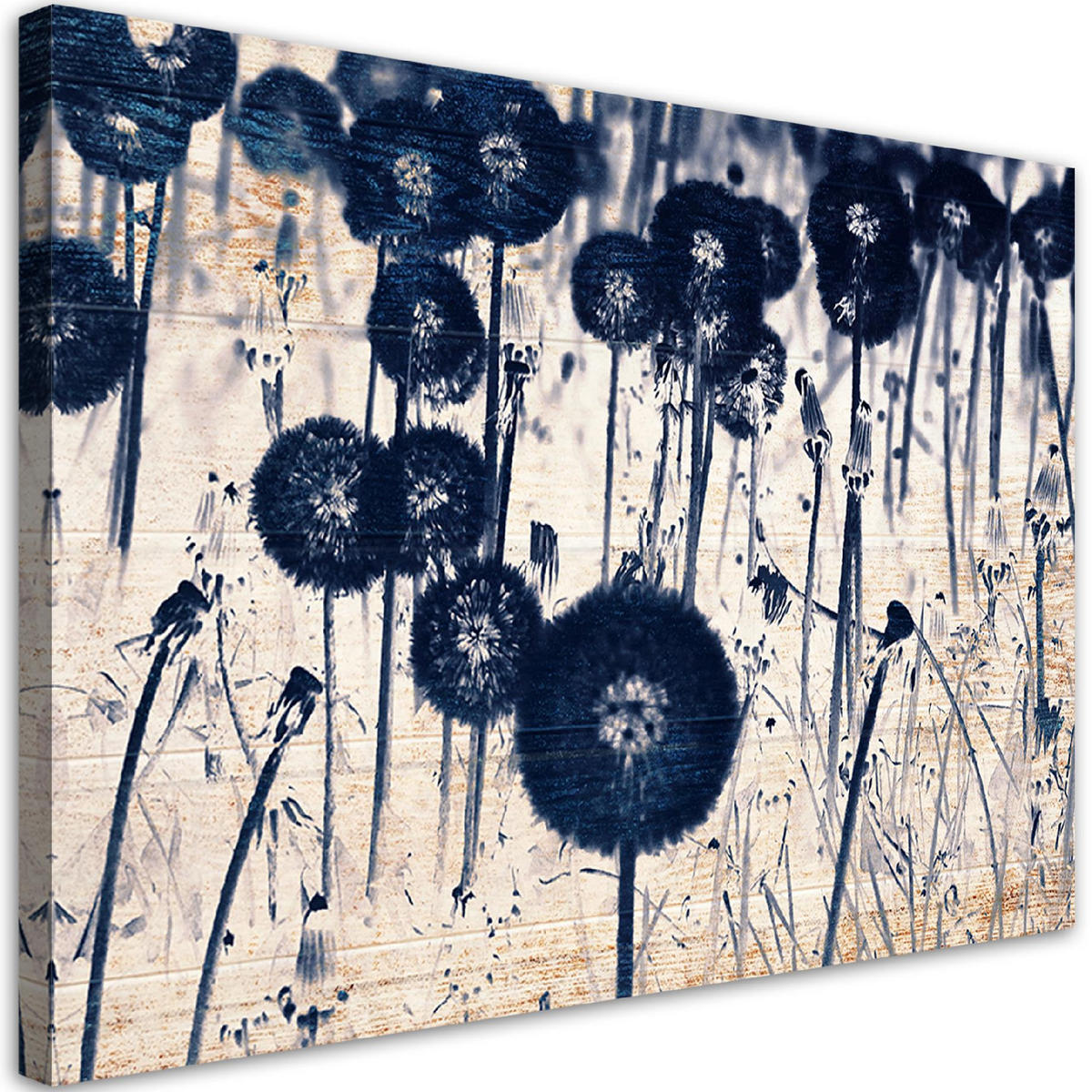 WANDBILD pusteblume auf alten brettern - Blau, Textil (60/40cm) - Feeby