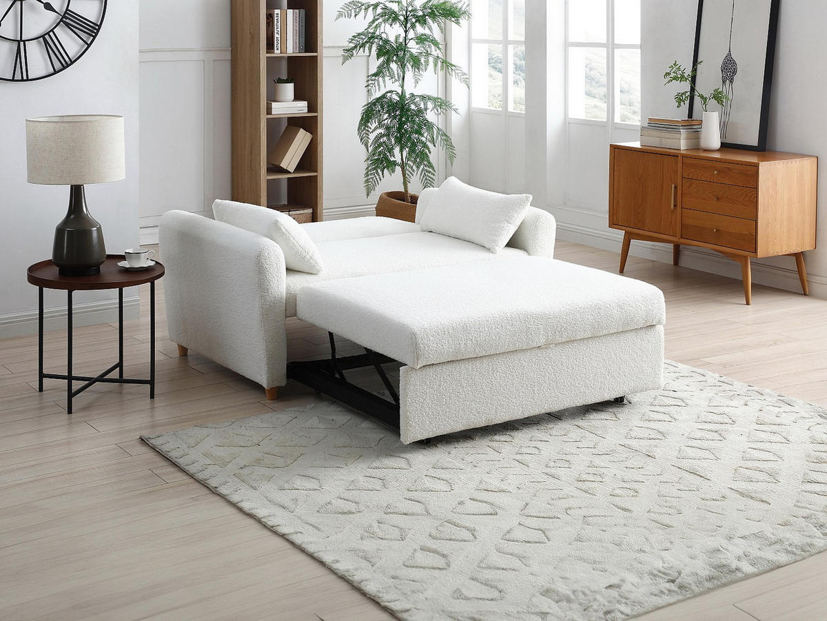 SOFA 2-Sitzer mit Schlaffunktion - Bouclé-Stoff - Weiß - AYLA - Weiß, Textil (140/86/87cm) - Vente-Unique
