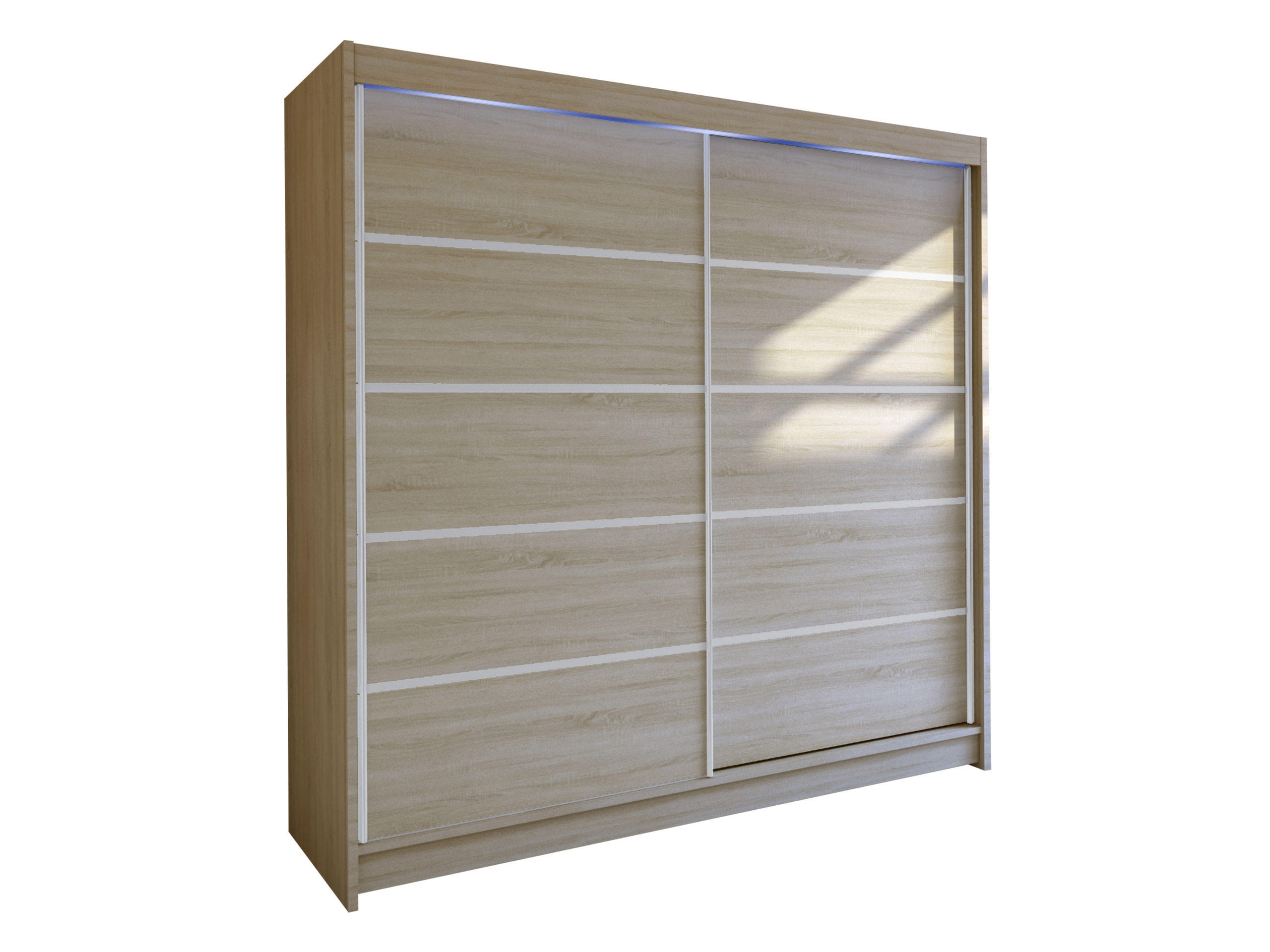 SCHWEBETÜRENSCHRANK Talin IV, mit RGB LED Beleuchtung - Kaschmir/Silberfarben, Holzwerkstoff/Metall (180/215/58cm) - MIRJAN24