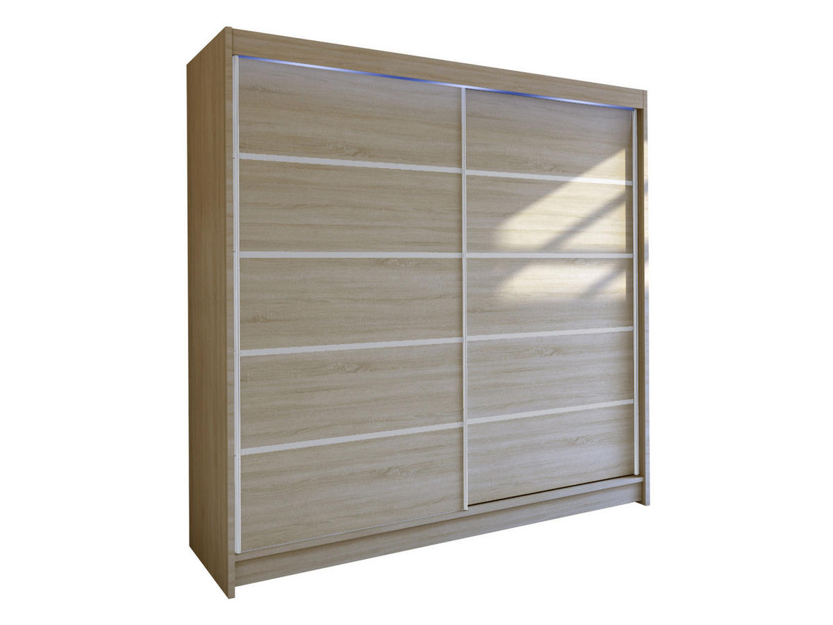 SCHWEBETÜRENSCHRANK Talin IV, mit RGB LED Beleuchtung - Kaschmir/Silberfarben, Holzwerkstoff/Metall (180/215/58cm) - MIRJAN24