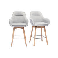 SKANDINAVISCHE Barhocker mit 360° drehbarem Sitz in hellgrauem Samt-Effekt Stoff und hellem Holz H65 cm (2er-Set) ALESS - Grau, Textil (54/94/53cm) - Miliboo
