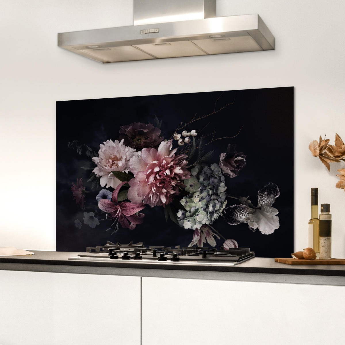 SPRITZSCHUTZ KÜCHE Blumen - Vintage - Pastell - Rosa - Weiß 90x60 cm - Altrosa, Metall (90/0.3/60cm) - MuchoWow