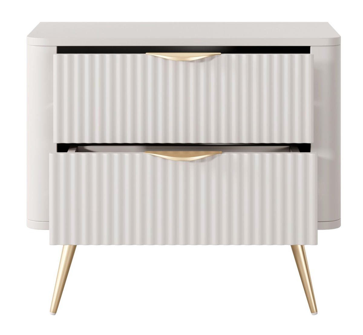 NACHTTISCH Beige Lena Geriffelt Auf Goldenen Beinen - Beige, Holzwerkstoff (63/55/38cm) - Sepro Meble