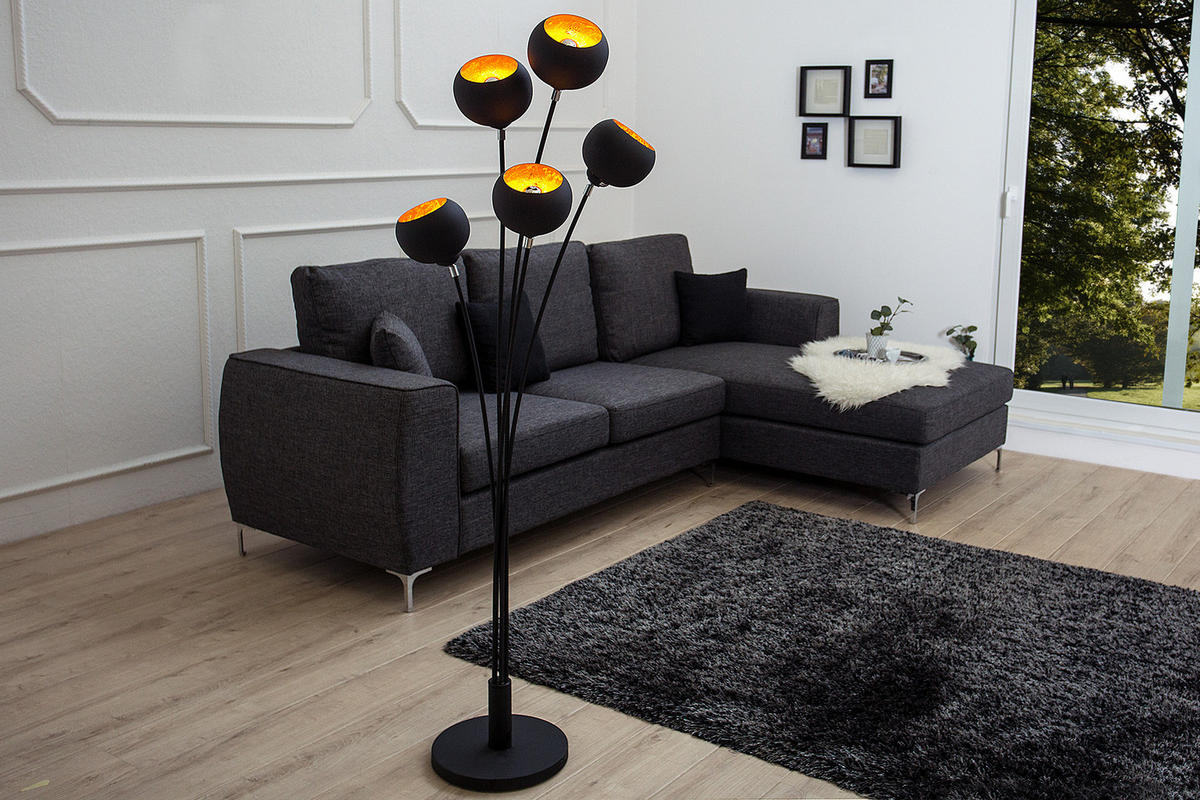 STEHLEUCHTE MAGMA Metall Schwarz 170 cm - Goldfarben/Schwarz, Metall (60/60/170cm) - riess-ambiente