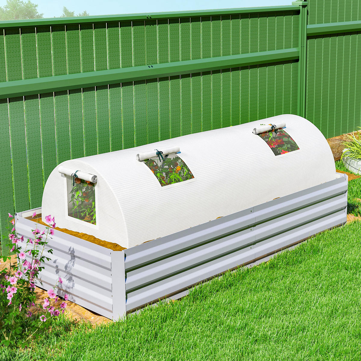 GEWÄCHSHAUS, 200L x 80B x 45H cm - Weiß, Kunststoff/Metall (80/45/200cm) - Outsunny