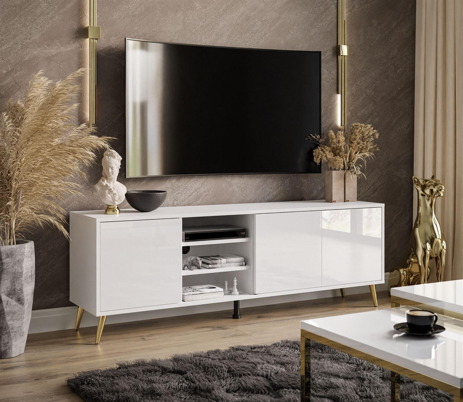 Thumbnail - Lookway Tv-Element, Weiß, Holzwerkstoff, 156x54x38 cm, Wohnzimmer, Wohnwände, Lowboards, Lowboards stehend